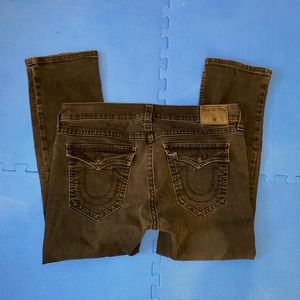 True Religion Mens 38x28 Black Ricky Relaxed Straight Stretch Flap Button Pocket